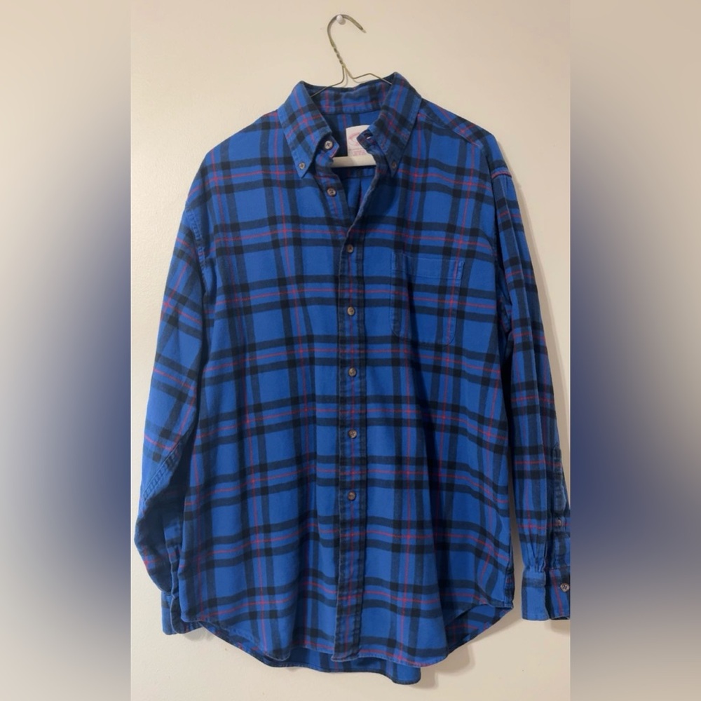 Brooks Brothers Men’s Medium Blue Button Flannel Original Polo Shirt All Cotton